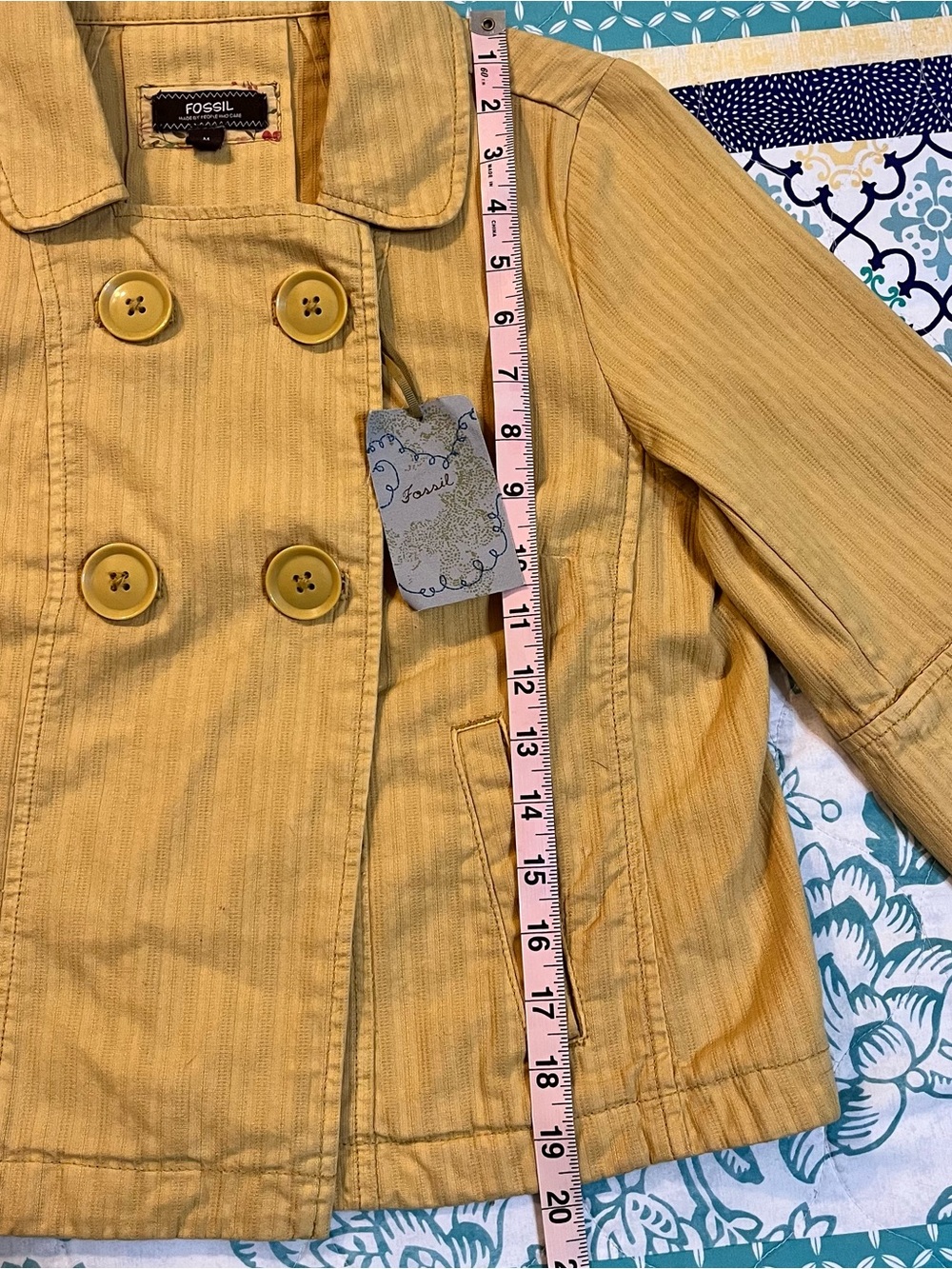 Vintage Fossil Mustard Yellow Double Breasted Jacket NWT (Size: Medium) - Picture 11 of 12